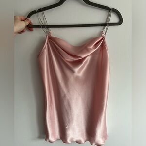 Baby pink Nicole Miller flowy tank top with bejeweled straps